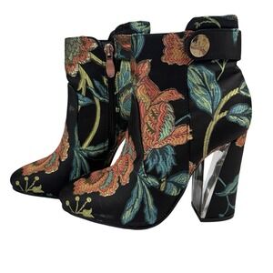 SERGIO TODZI JU160 Floral Brocade Ankle Boots Clear Block Heel EU 36 US 6‎ Rare